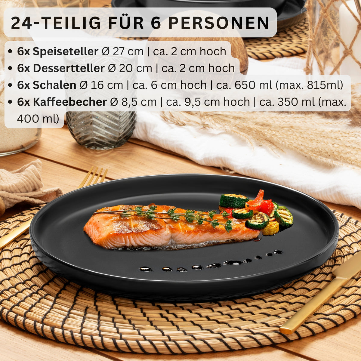 SÄNGER Stoneware Dinnerware Set Madeira, 24-piece Combi-Set for 6 People
