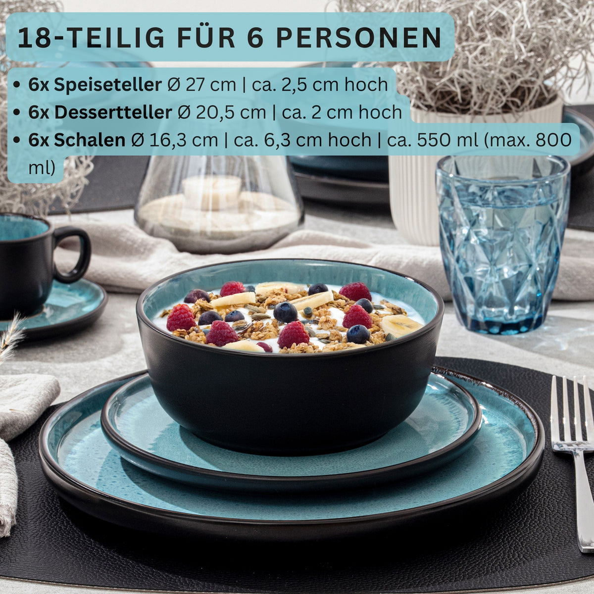 SÄNGER Stoneware Dinnerware Set Granada, 18-Piece Dinner Service for 6 People