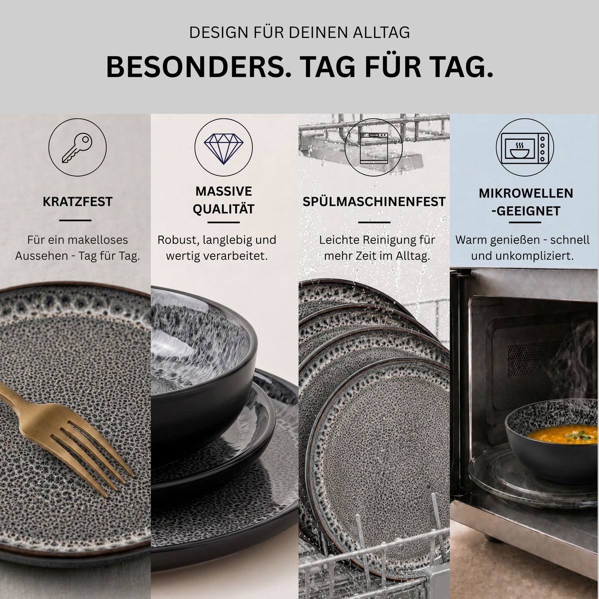 SÄNGER Stoneware Dinnerware Set Sydney, 30-Piece Combi-Set for 6 People