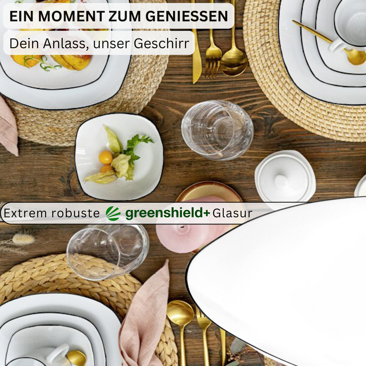 SÄNGER Porzellan Geschirrset Bilgola Black Rim 18 teilig für 6 Personen