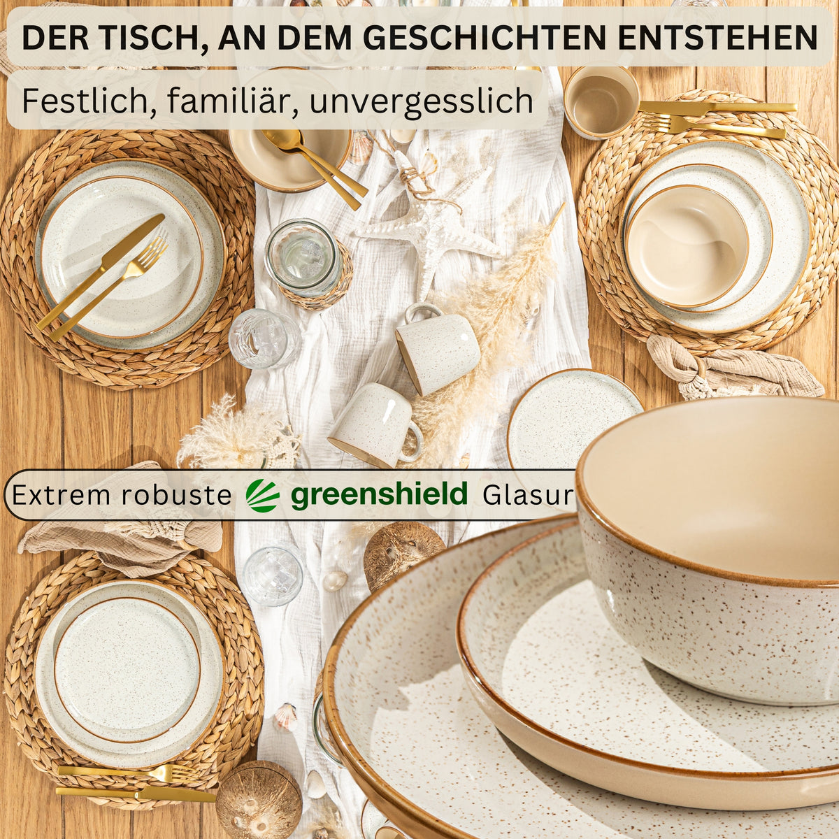 SÄNGER Steingut Geschirrset Rio Creme, Tafelservice 12 teilig für 4 Personen