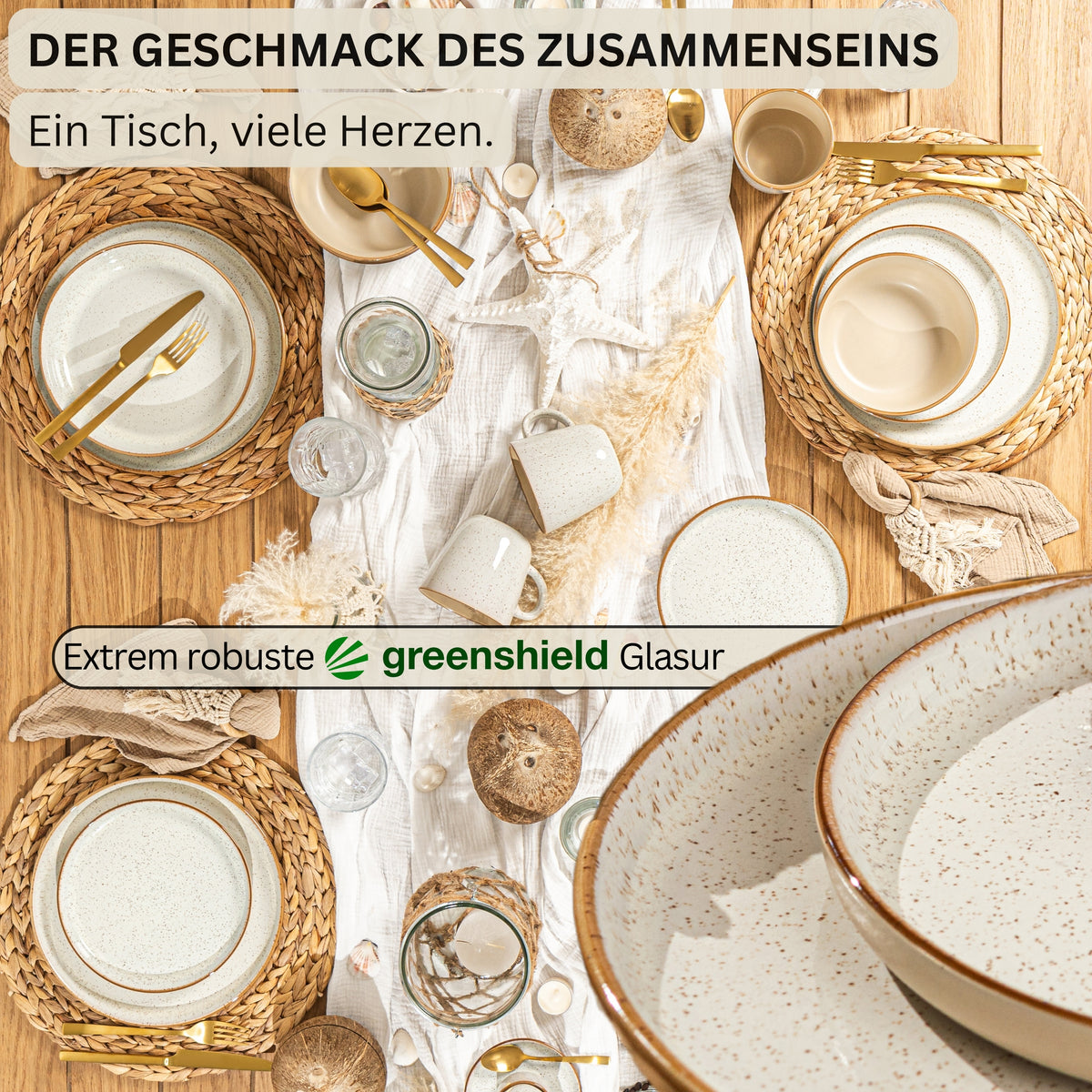 SÄNGER Dinner Plate Set Rio Creme - 6 Pieces Made of Stoneware