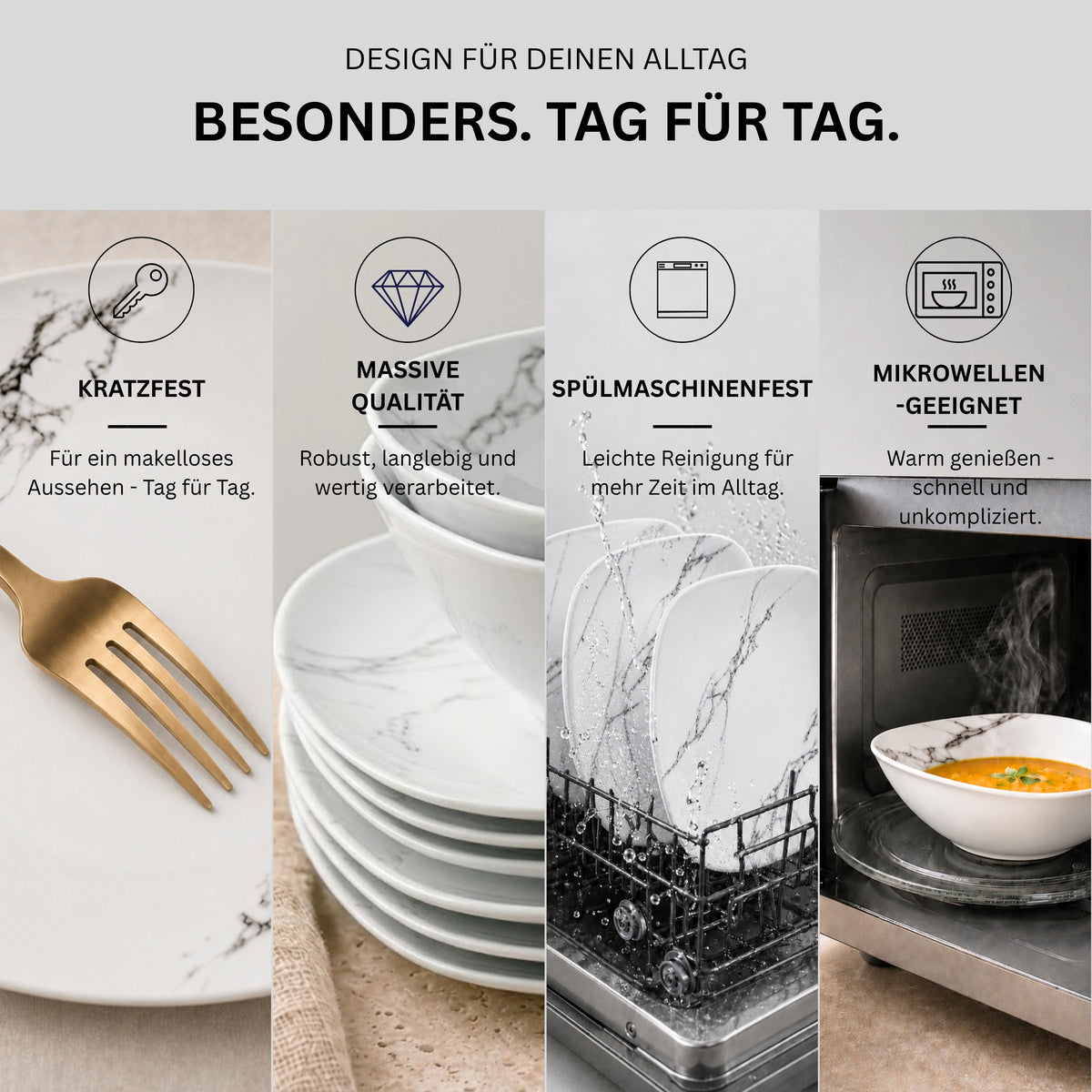 SÄNGER Porzellan Geschirrset Bilgola Marmor, Tafelservice 24 teilig für 6 Personen