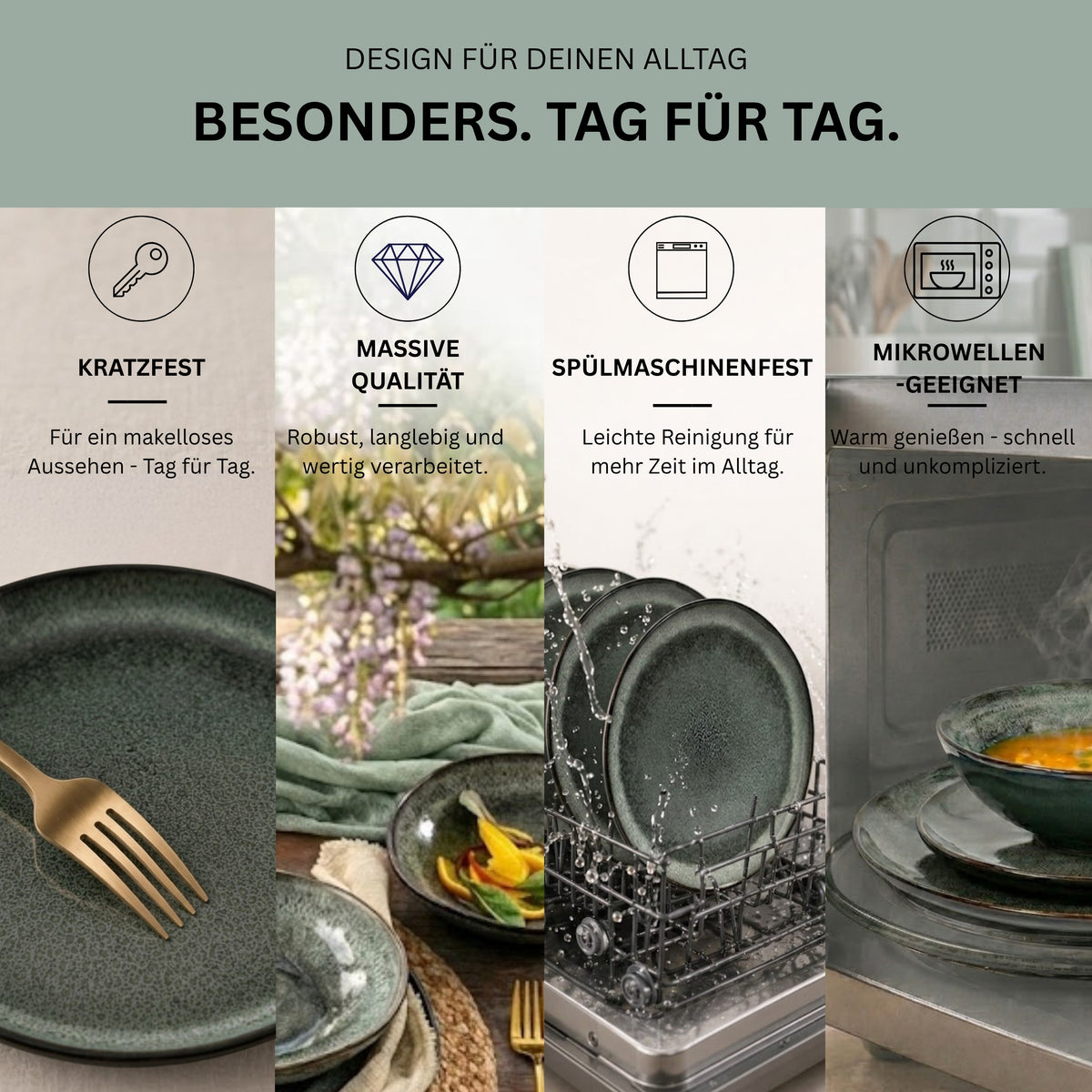 SÄNGER Steingut Geschirrset Kopenhagen, Tafelservice 36 teilig für 12 Personen