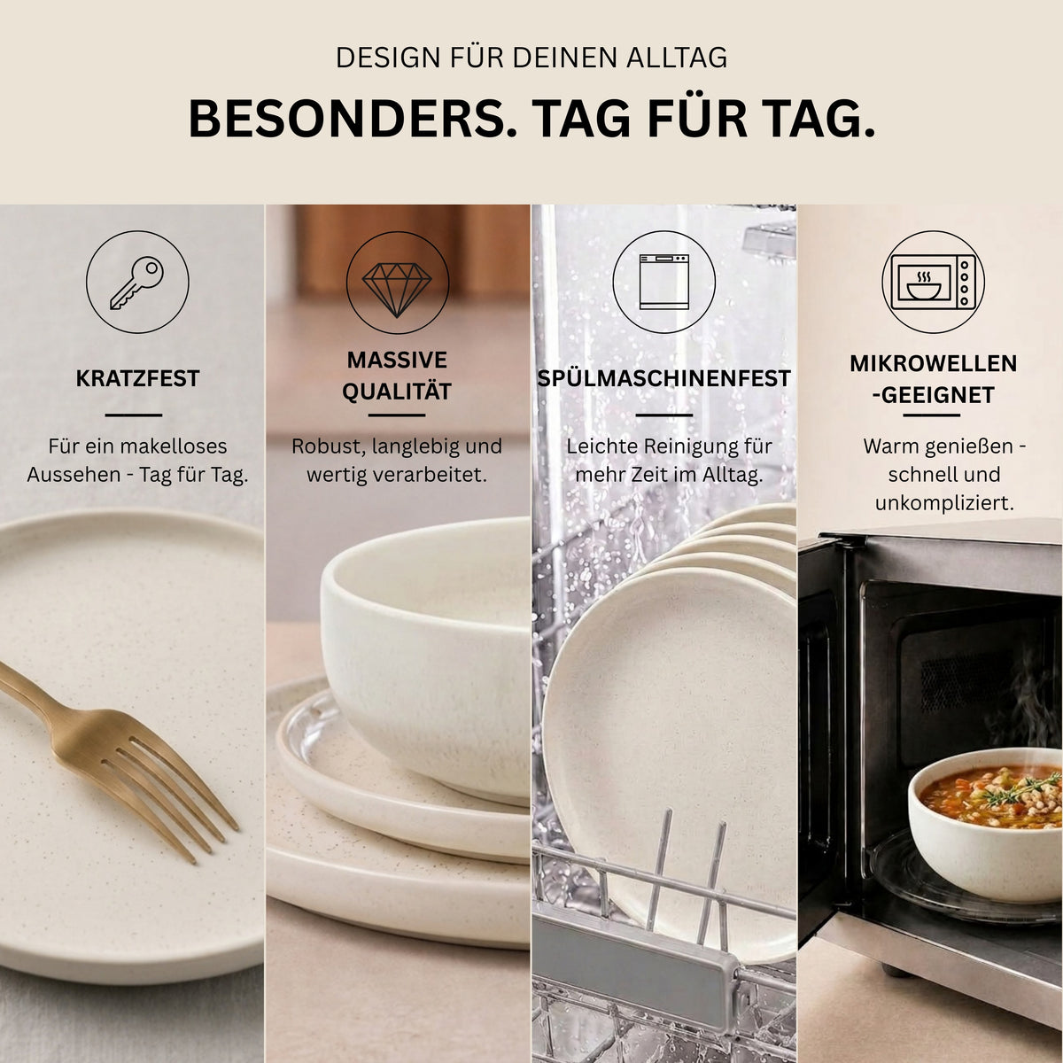 SÄNGER Steingut Geschirrset Milos, Kombiservice 30 teilig für 6 Personen