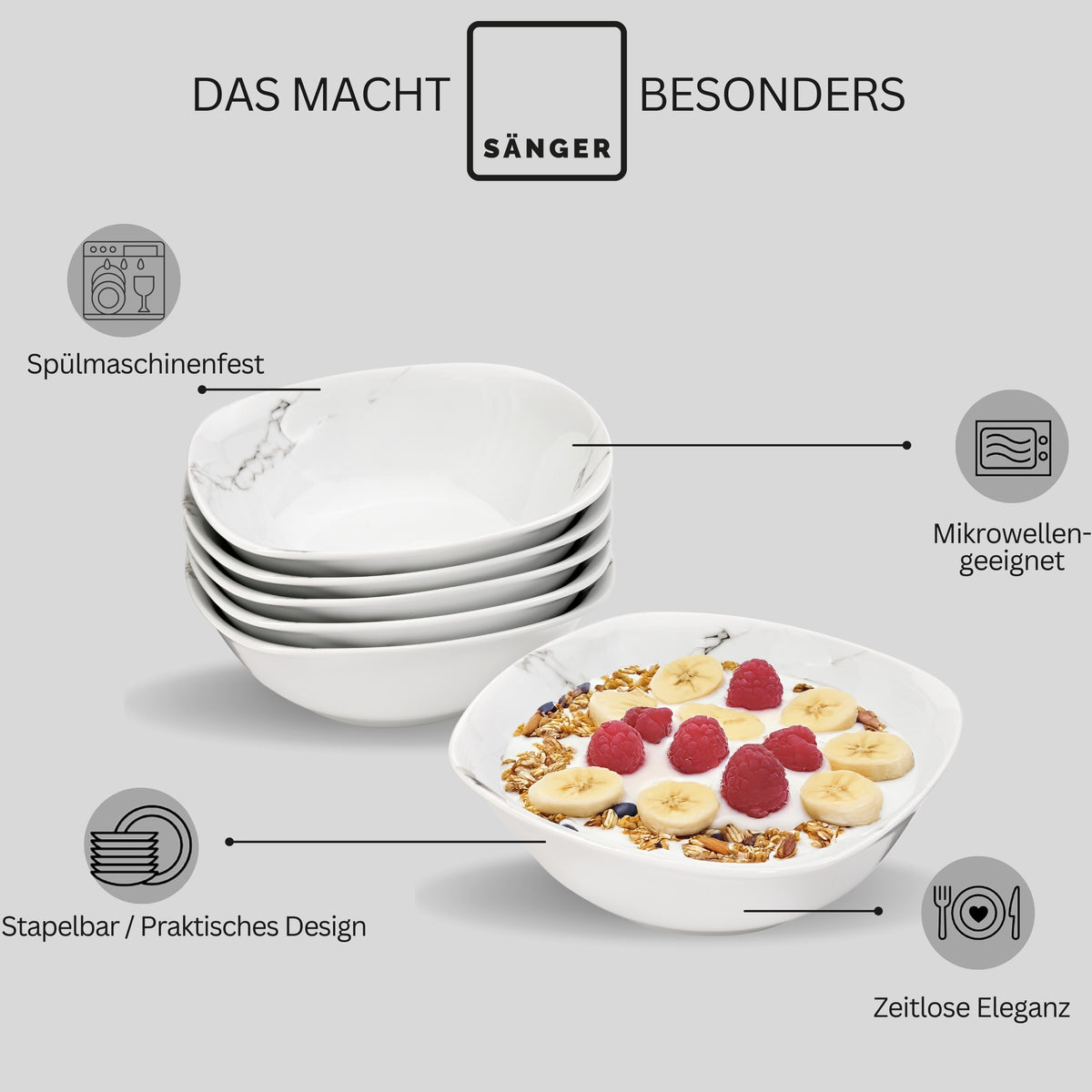SÄNGER Muesli Bowls Set Bilgola Marble Design 6-piece