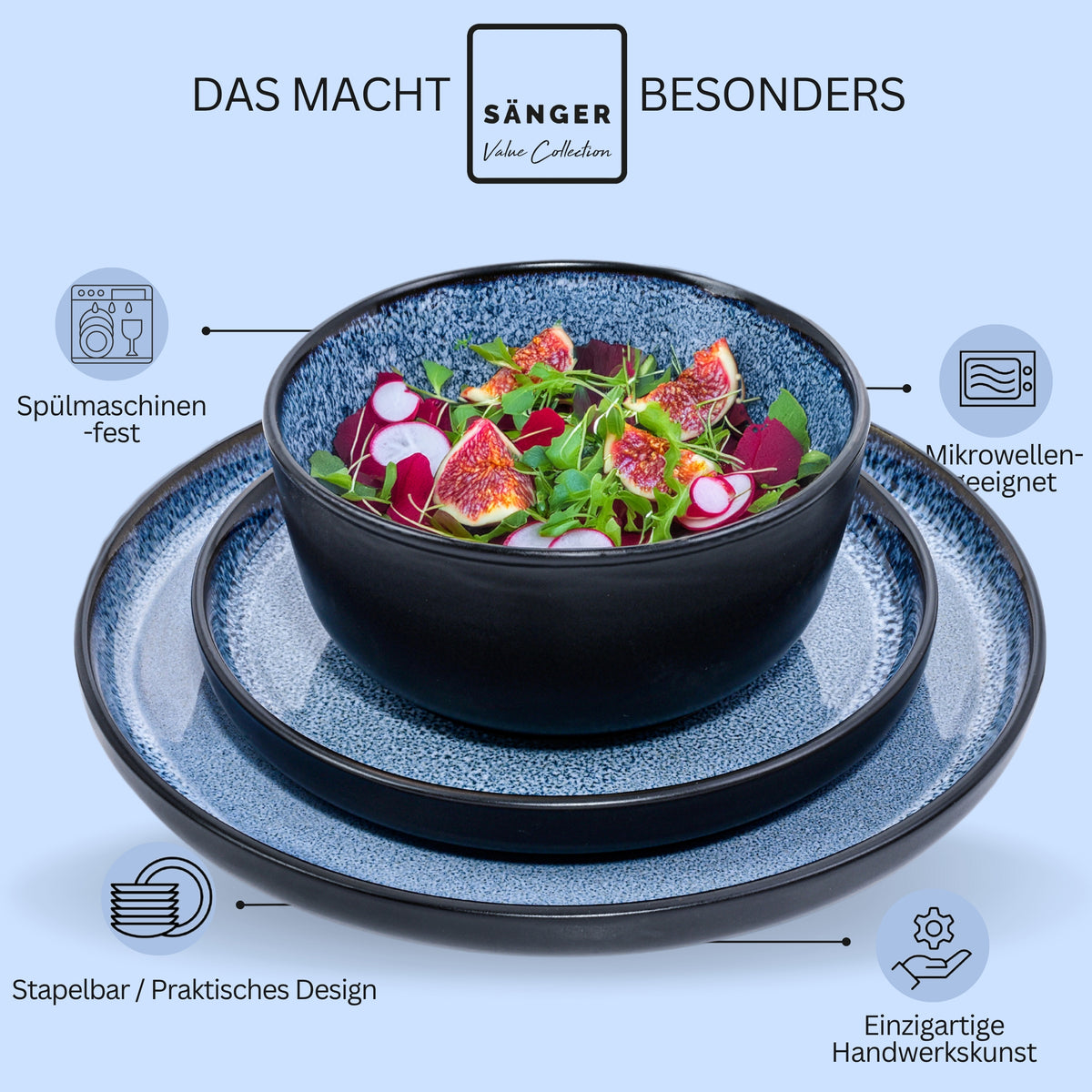 SÄNGER Stoneware Dinnerware Set Aruba, 36-piece Dinner Set for 12 People