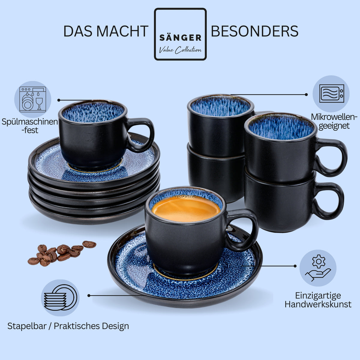 SÄNGER Espresso Cup Set Aruba 12-piece for 6 people