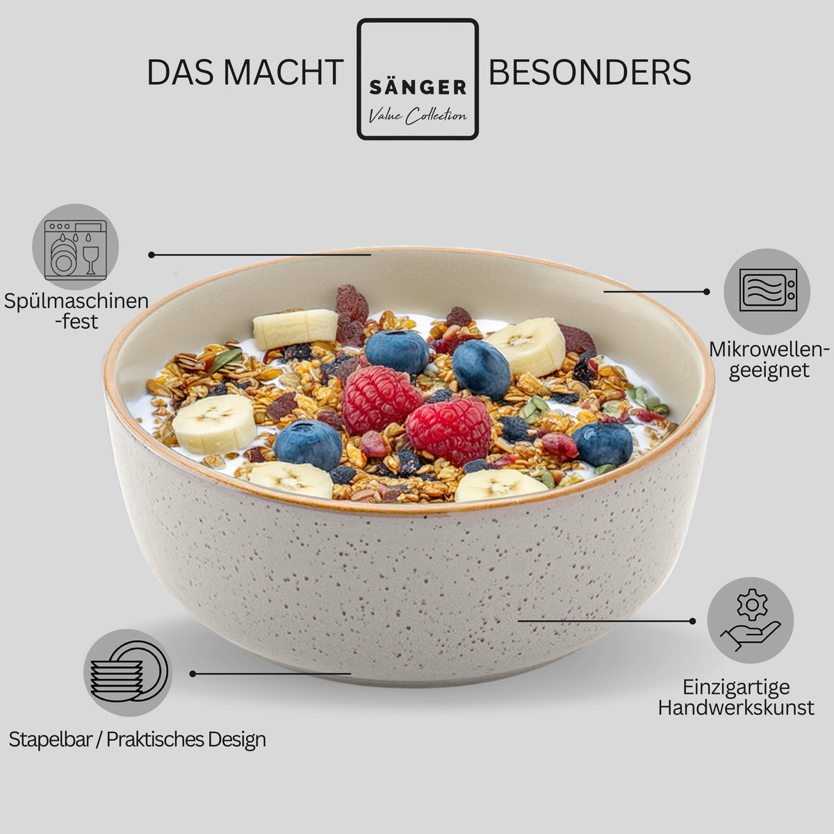 SÄNGER Bowl Set Rio Pearl Grey - 6-piece stoneware