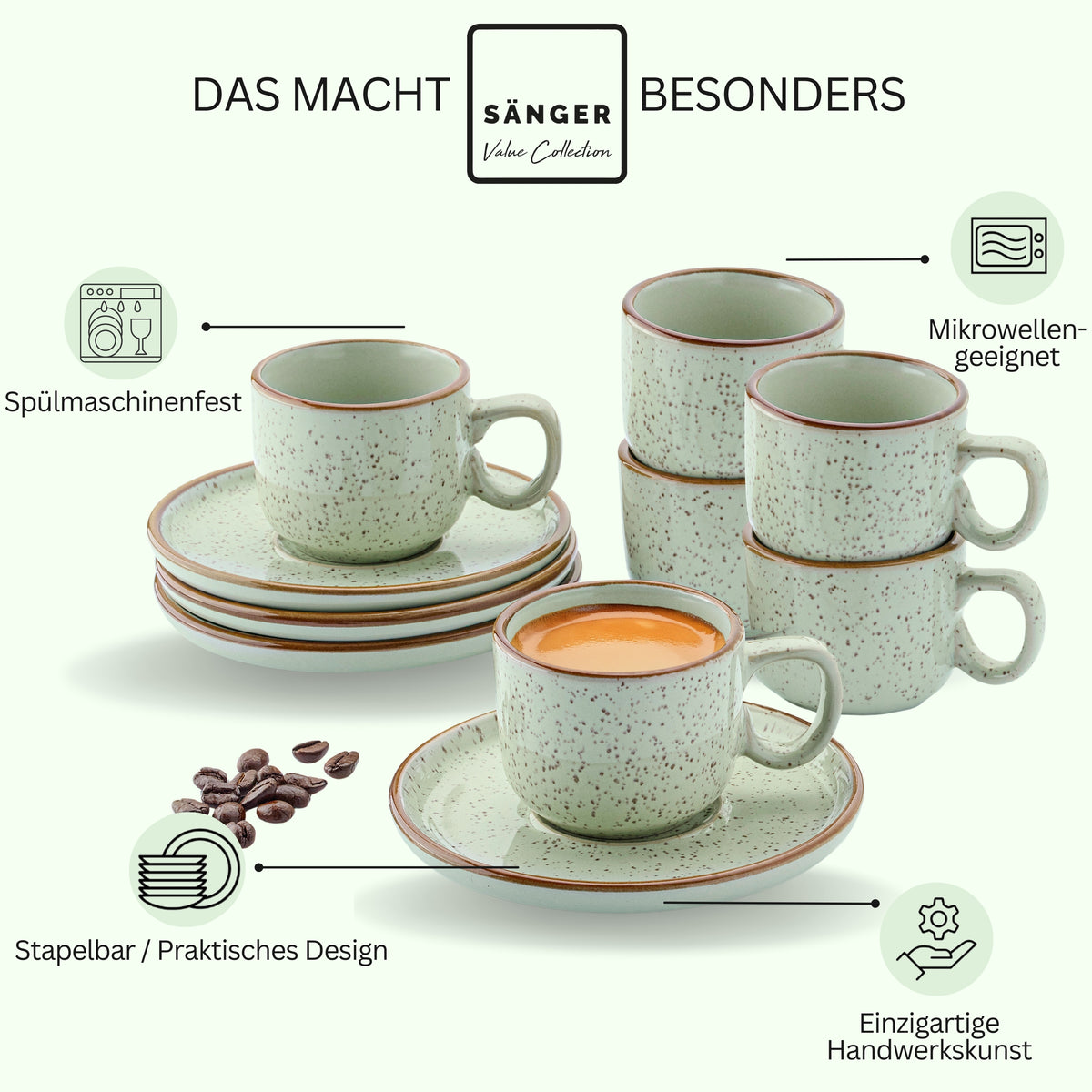 SÄNGER Espresso Cup Set Rio Mint, 12-piece, for 6 people