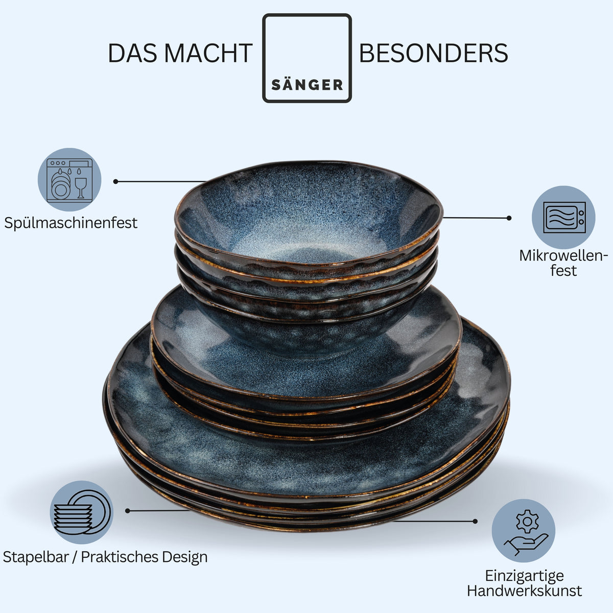 SÄNGER Stoneware Dinner Set Tokyo, Combi-Set 16 Pieces for 4 People