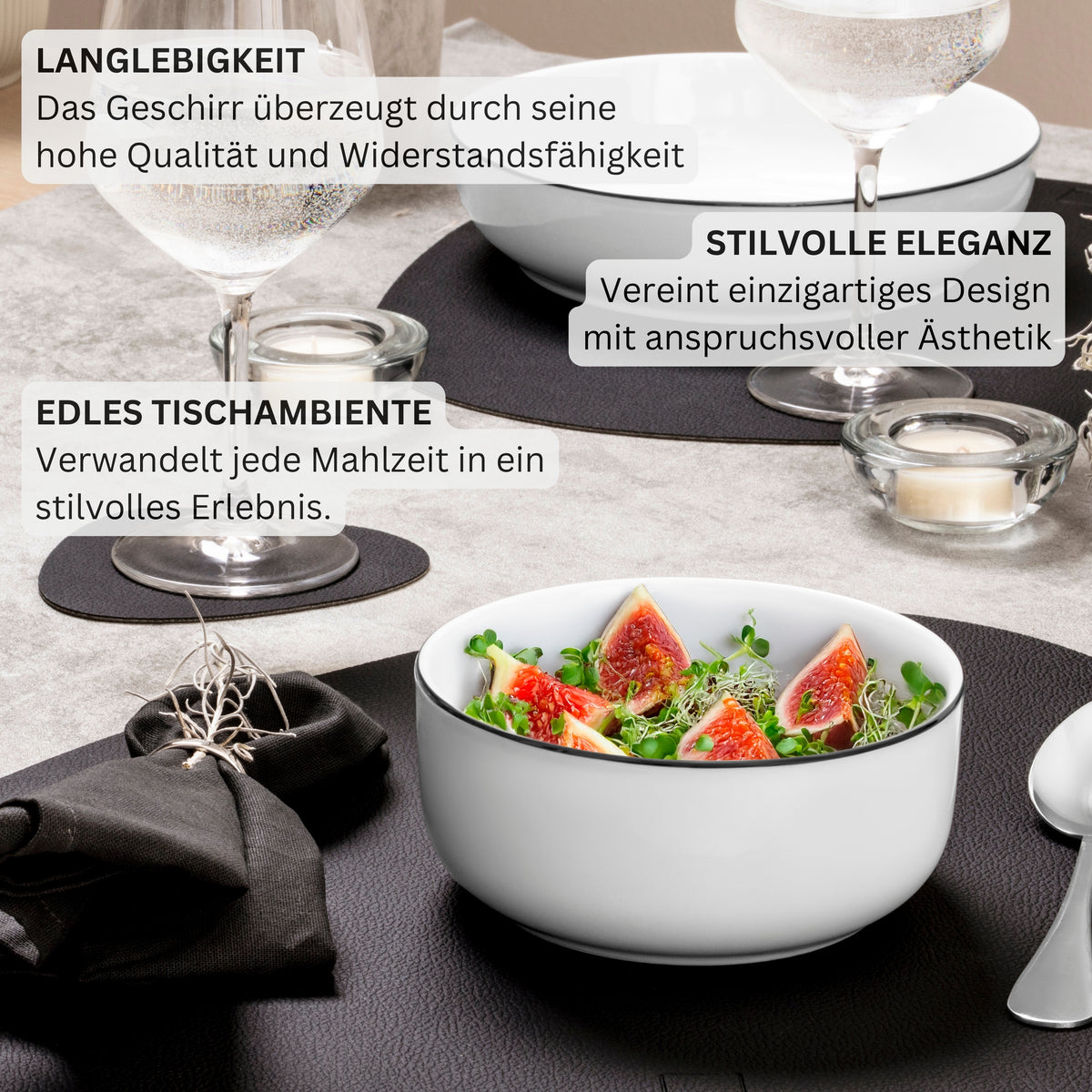 SÄNGER Porcelain Cereal Bowls Marlo Black Rim 6-piece