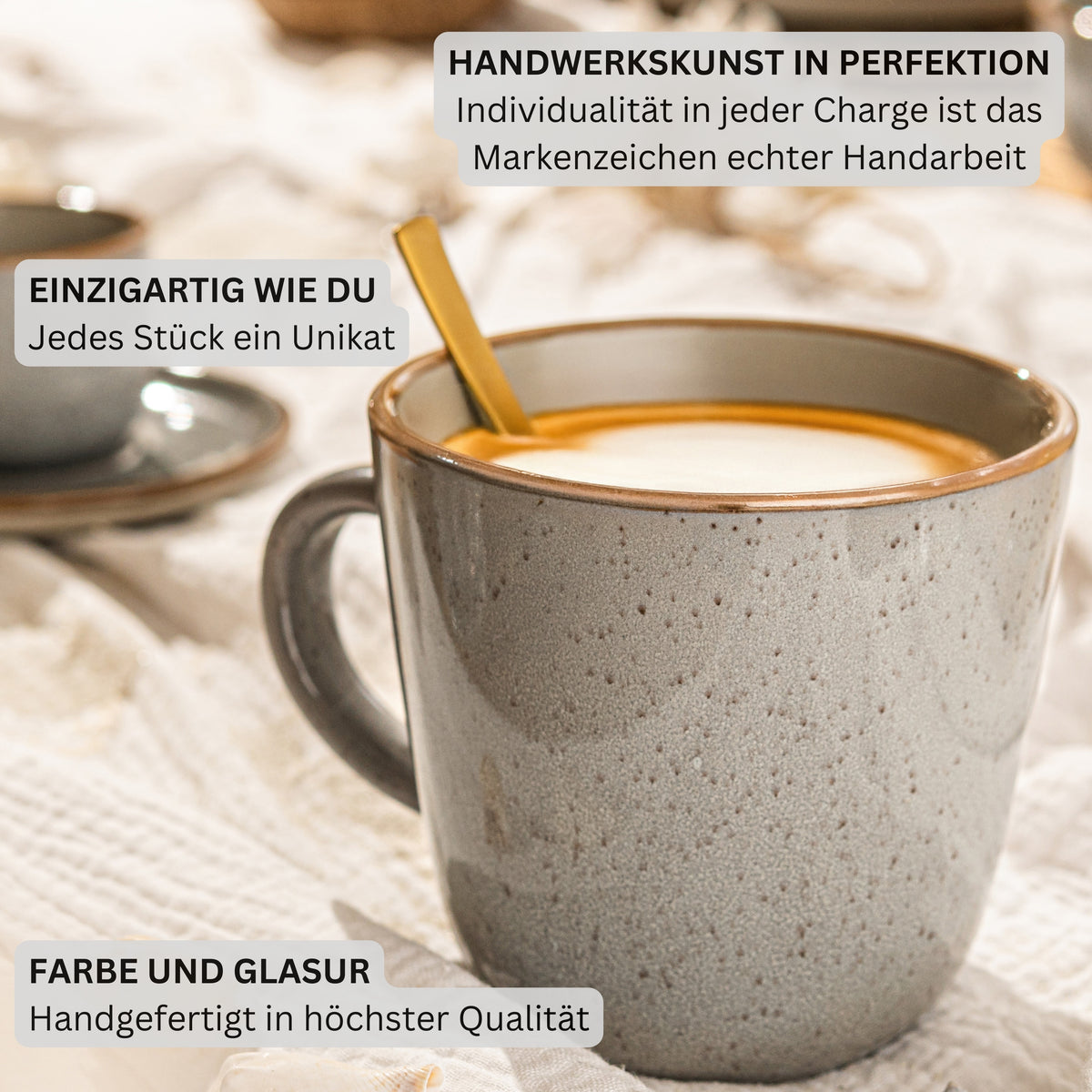 SÄNGER Stoneware Dinnerware Set Rio Pearl Grey, 24-Piece Dinner Service for 6 People