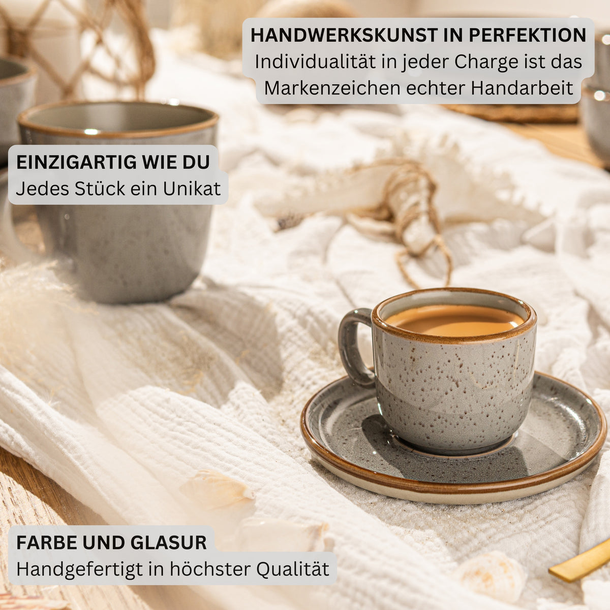 SÄNGER Espressotassen Set Rio Perlgrau 8 teilig für 4 Personen