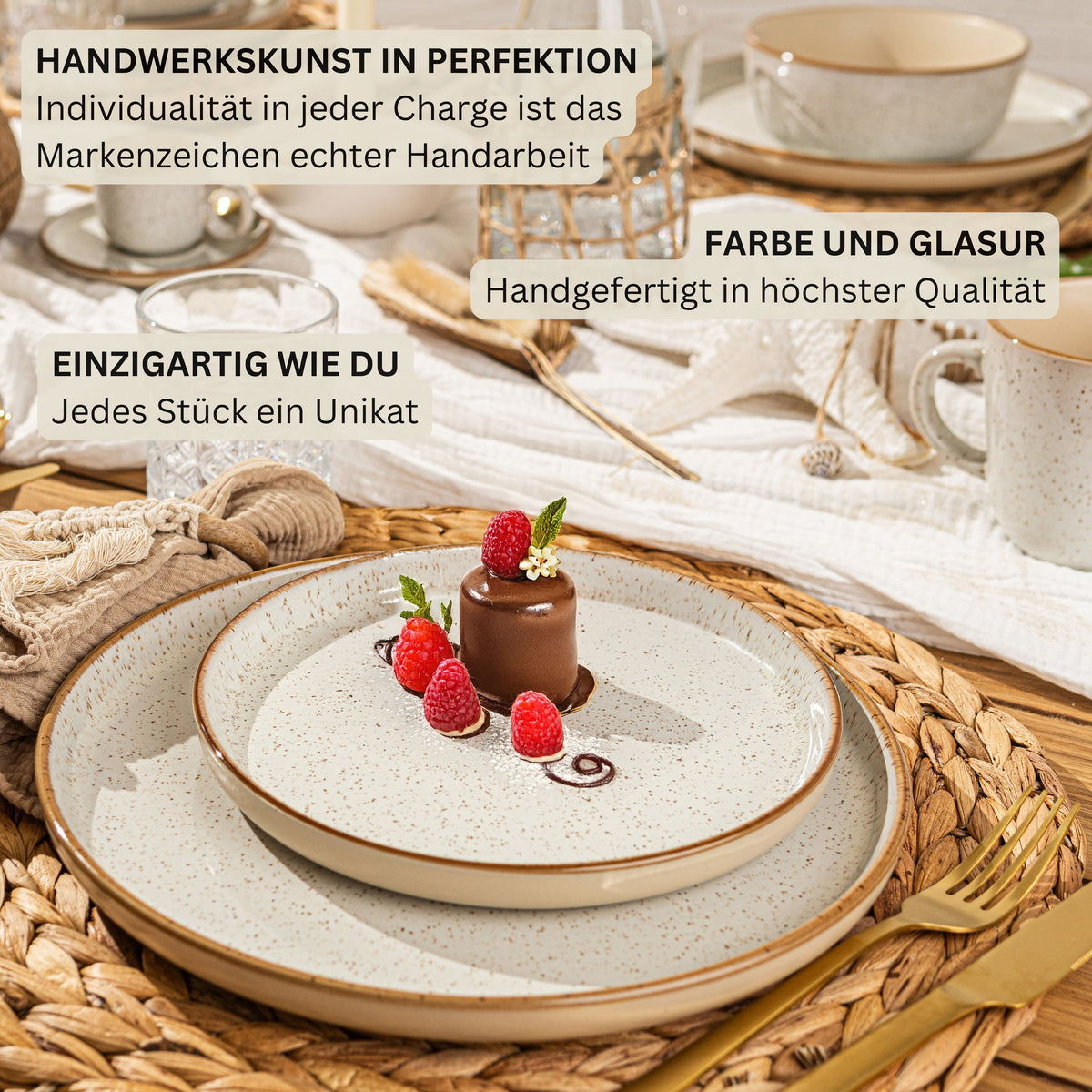 SÄNGER Steingut Geschirrset Rio Creme, Tafelservice 12 teilig für 4 Personen