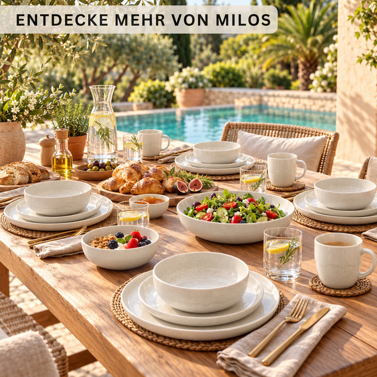 SÄNGER Steingut Geschirrset Milos, Kombiservice 30 teilig für 6 Personen