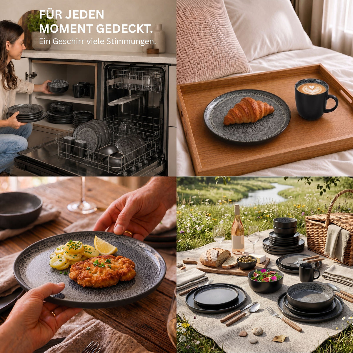SÄNGER Stoneware Dinnerware Set Sydney, 30-Piece Combi-Set for 6 People