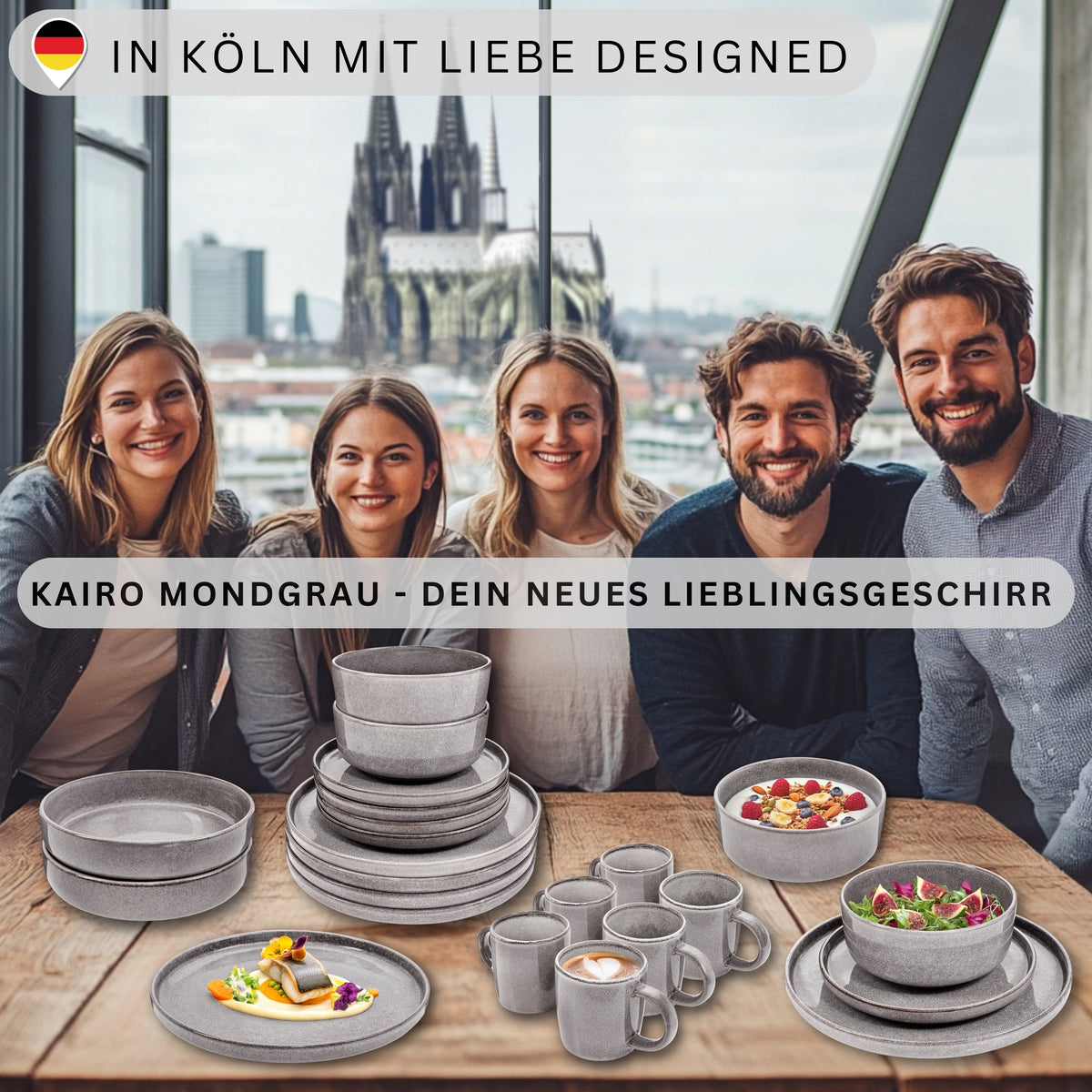 SÄNGER Schalen Set Kairo Mondgrau - 4 teilig aus Steingut