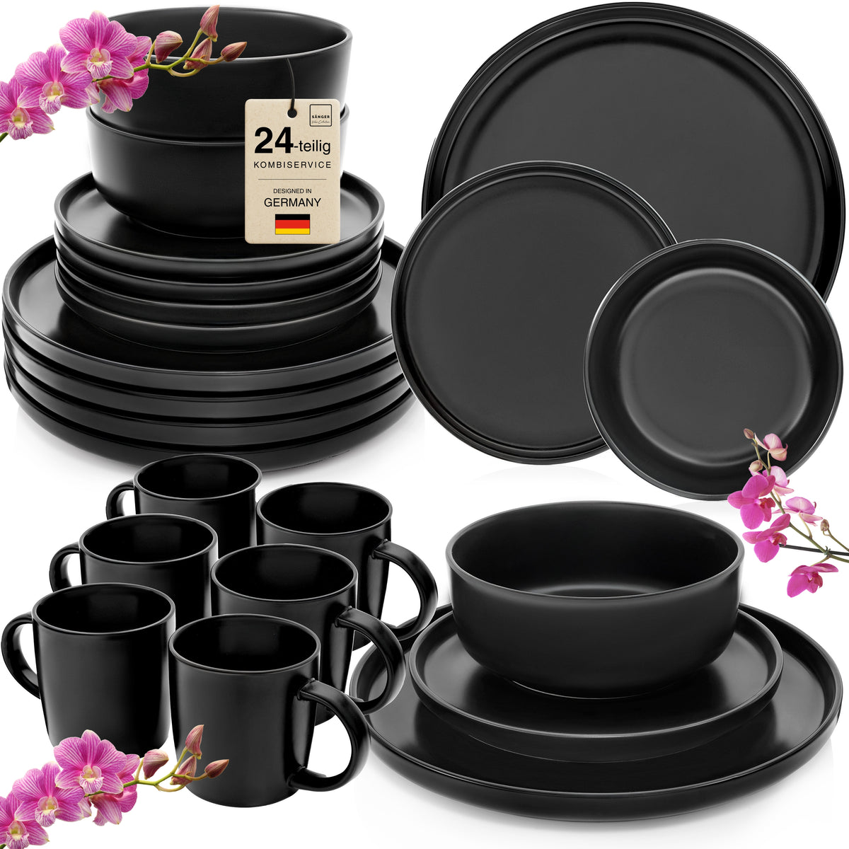 SÄNGER Stoneware Dinnerware Set Madeira, 24-piece Combi-Set for 6 People