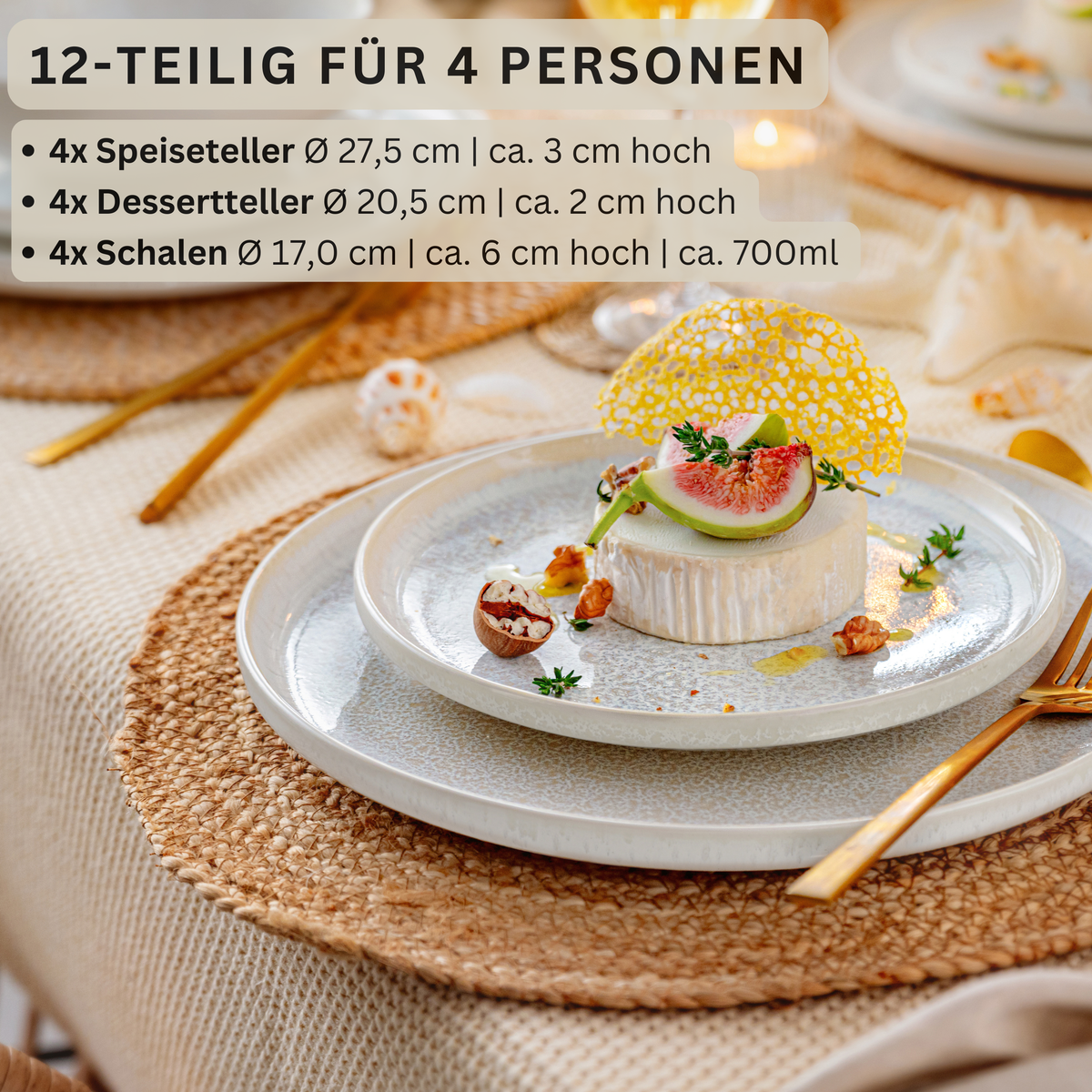 SÄNGER Stoneware Dinnerware Set Corfu, 12-piece dinner service for 4 people
