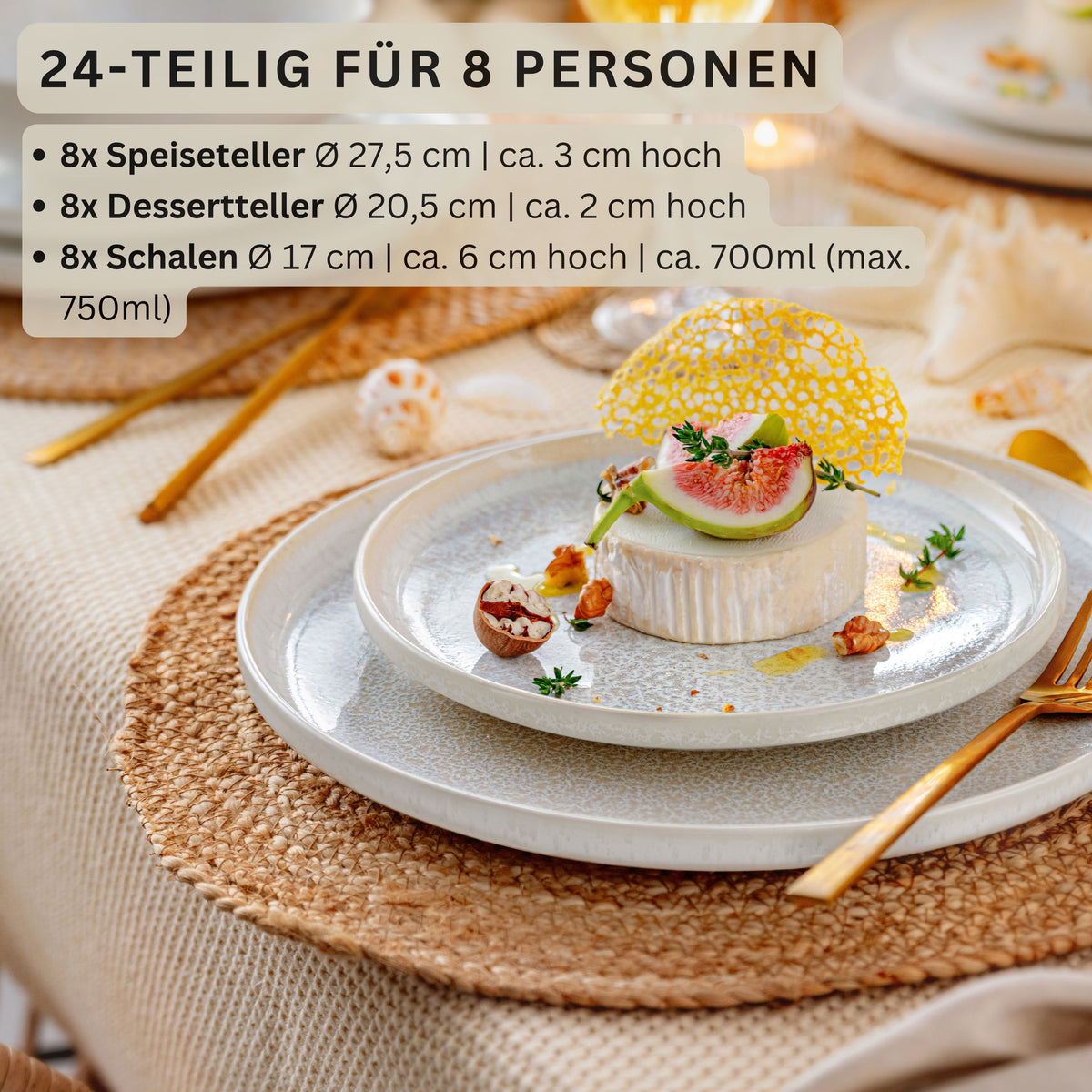 SÄNGER Stoneware Dinnerware Set Corfu, 24-piece dinner set for 8 people