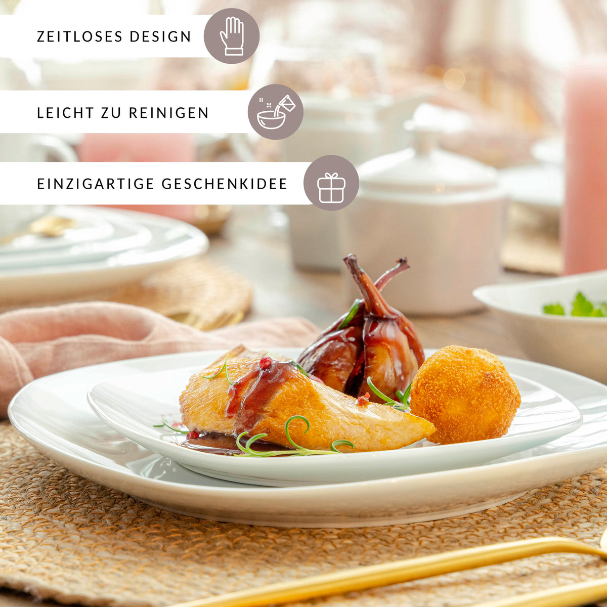 SÄNGER Porcelain Dinnerware Set Bilgola, 24-Piece Dinner Set for 6 People